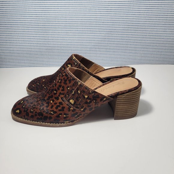 Madewell Carey Mule in Painted Leopard Calf Hair Animal Print Women's Size 8 - Picture 3 of 11